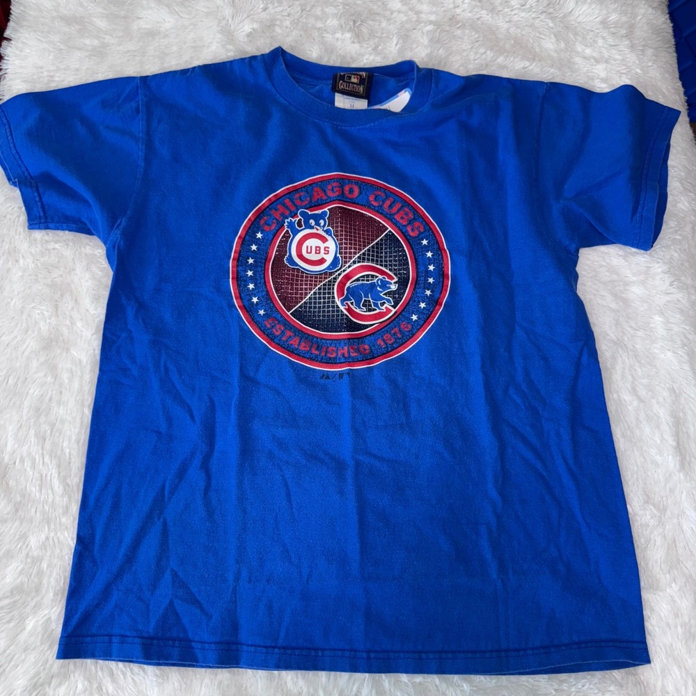 Chicago Cubs T Shirt Men's Medium Blue Baseball Established 1876 Graphic Tee‎
